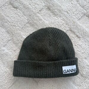 Ganni Dark Green Ribbed Beanie
